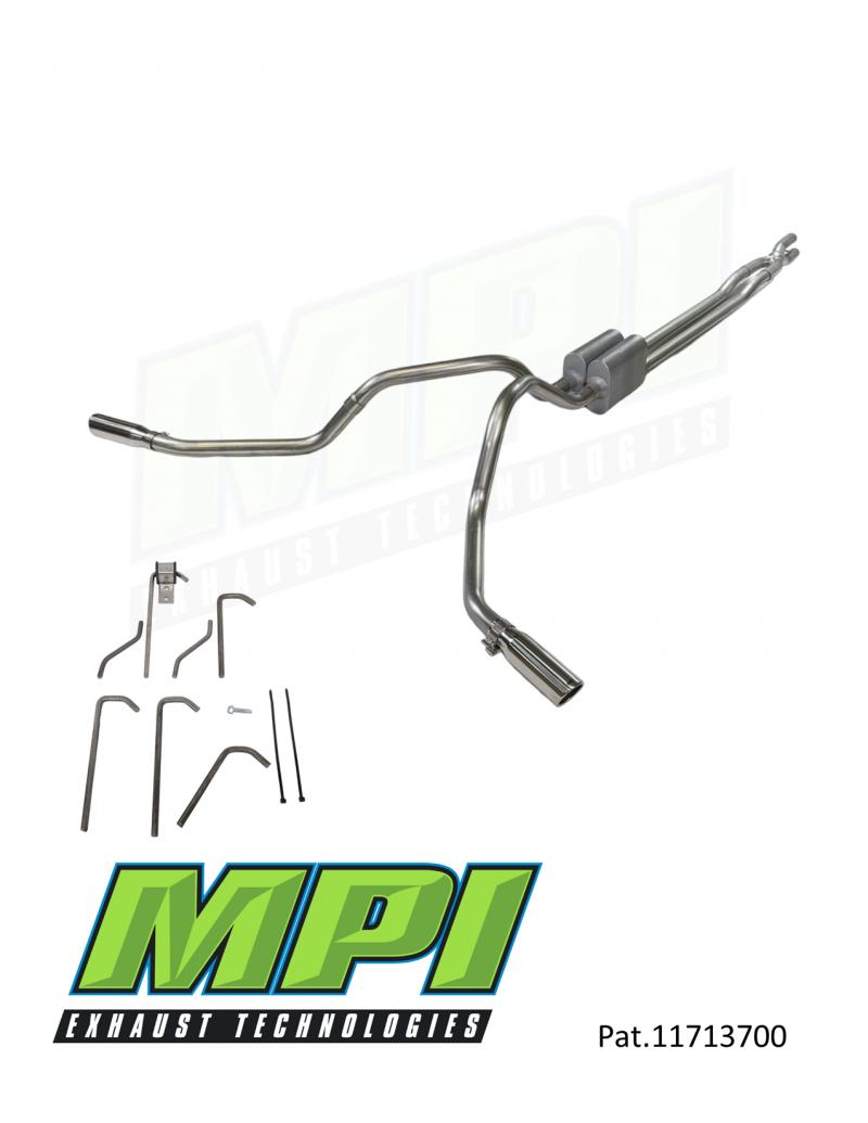 MPI Exhaust Technologies Weld-on Kit w/Mufflers & Polished Bright Chrome Tips Ford - F351-BTTBCM-W